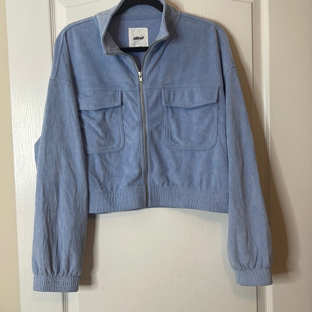 Aerie Groove On Ribbed Velour Full Zip Jacket Blue XL